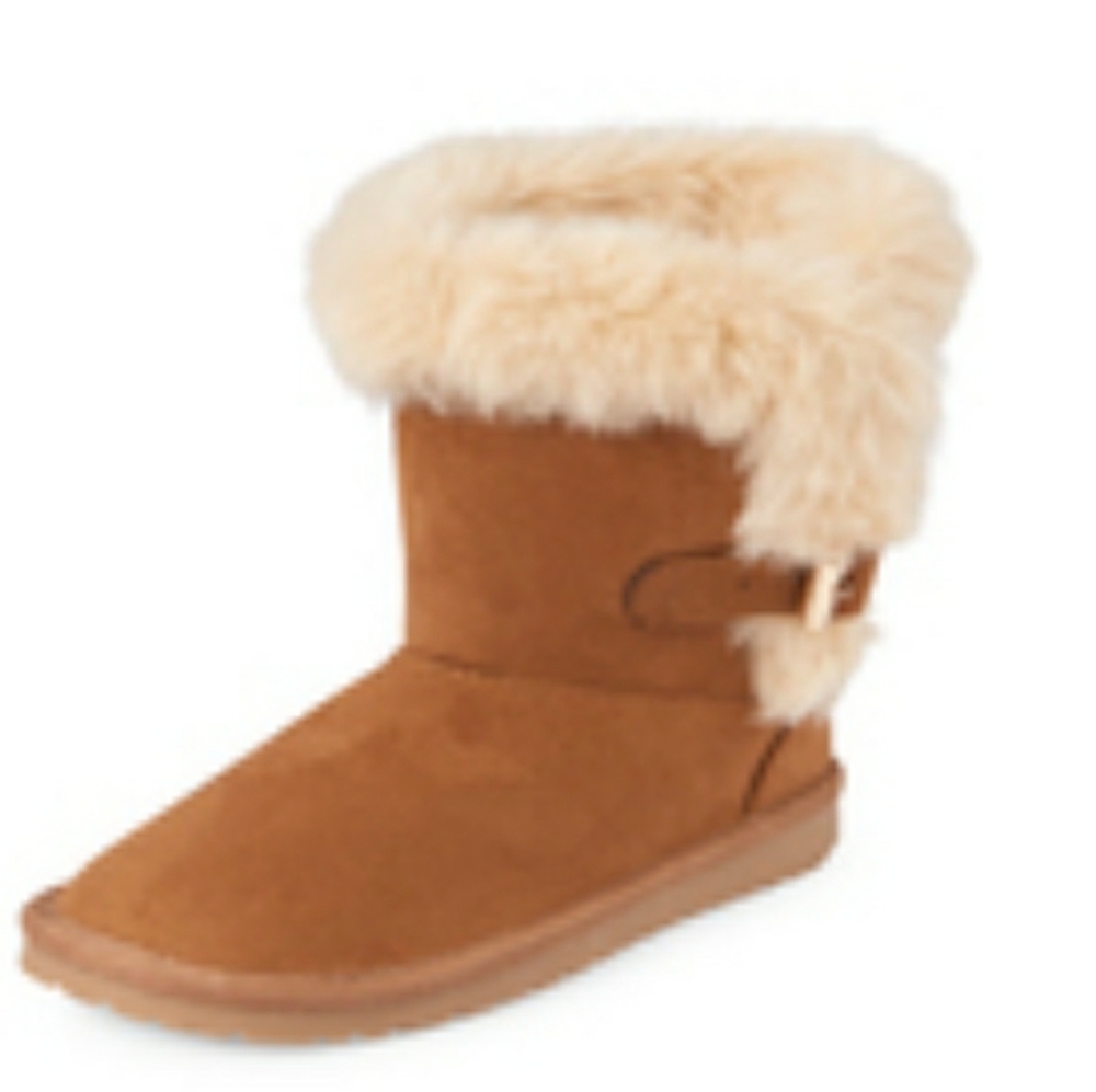 Girls Buckle Faux Fur Boots